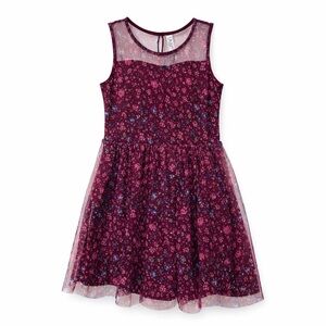 Beautees Burgundy and Blue Floral Dress with gold specs